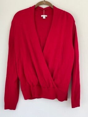J. Jill Red V-Neck Wrap Sweater
